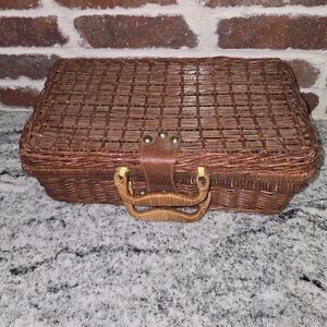 Vintage Rattan Rectangler Lached Basket